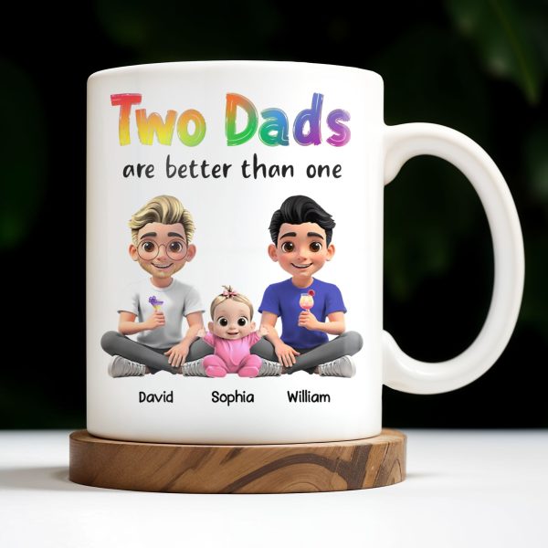 Two Dads Are Better Than One, Cartoon Characters and Ice Cream - Personalized Custom Coffee Mug - DAD109_MG Two Dads Are Better Than One, Cartoon Characters and Ice Cream - Personalized Custom Coffee Mug - DAD109_MG