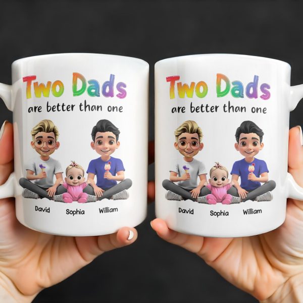Two Dads Are Better Than One, Cartoon Characters and Ice Cream - Personalized Custom Coffee Mug - DAD109_MG Two Dads Are Better Than One, Cartoon Characters and Ice Cream - Personalized Custom Coffee Mug - DAD109_MG