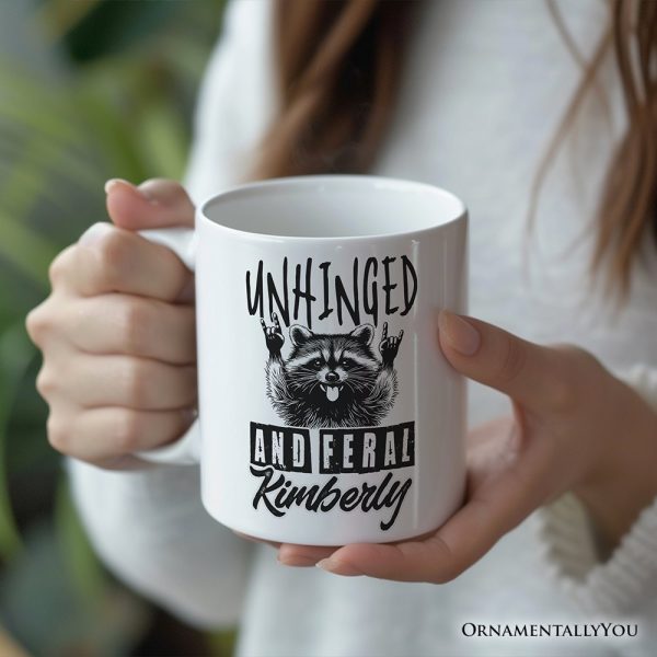 Unhinged and Feral Personalized Mug, Funny Raccoon Rock Hands Gift with Custom Name Unhinged and Feral Personalized Mug, Funny Raccoon Rock Hands Gift with Custom Name