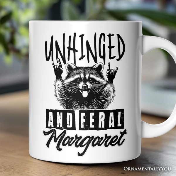 Unhinged and Feral Personalized Mug, Funny Raccoon Rock Hands Gift with Custom Name Unhinged and Feral Personalized Mug, Funny Raccoon Rock Hands Gift with Custom Name
