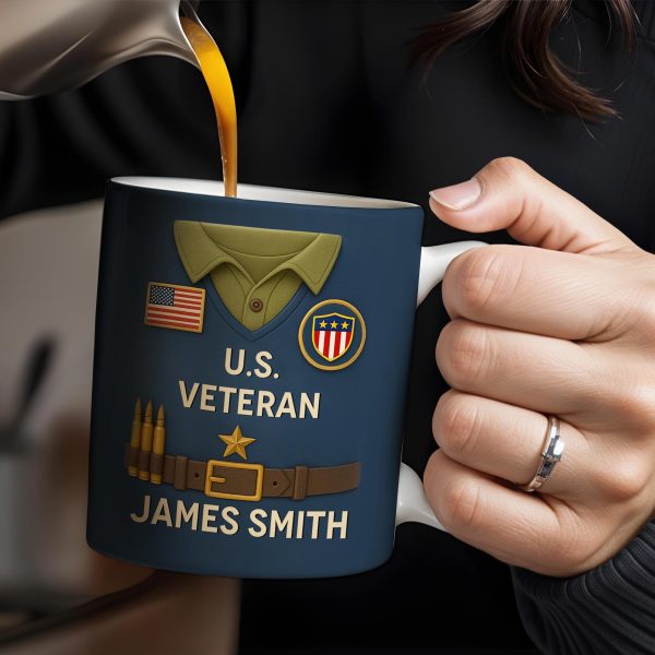 U.S. Veteran, Military Uniform, American Flag And Military Badges - Personalized Custom Coffee Mug - OFC002_MG U.S. Veteran, Military Uniform, American Flag And Military Badges - Personalized Custom Coffee Mug - OFC002_MG