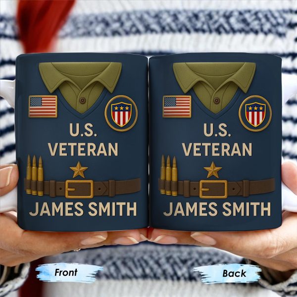 U.S. Veteran, Military Uniform, American Flag And Military Badges - Personalized Custom Coffee Mug - OFC002_MG U.S. Veteran, Military Uniform, American Flag And Military Badges - Personalized Custom Coffee Mug - OFC002_MG