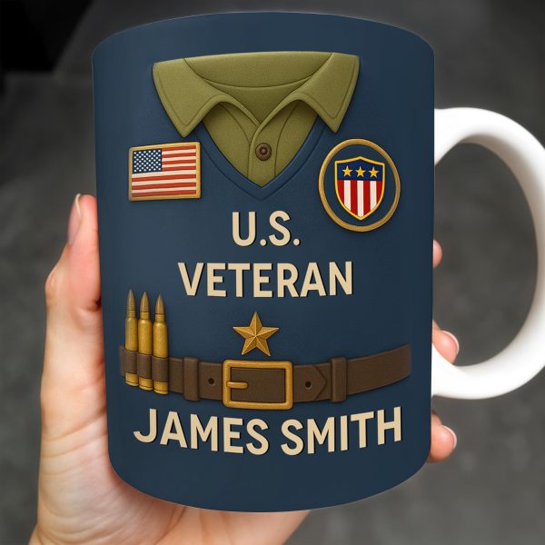 U.S. Veteran, Military Uniform, American Flag And Military Badges - Personalized Custom Coffee Mug - OFC002_MG U.S. Veteran, Military Uniform, American Flag And Military Badges - Personalized Custom Coffee Mug - OFC002_MG