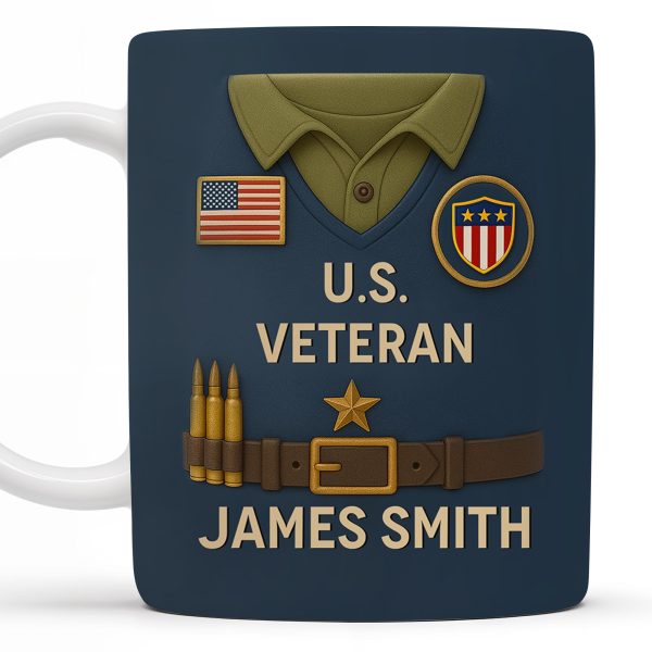 U.S. Veteran, Military Uniform, American Flag And Military Badges - Personalized Custom Coffee Mug - OFC002_MG U.S. Veteran, Military Uniform, American Flag And Military Badges - Personalized Custom Coffee Mug - OFC002_MG