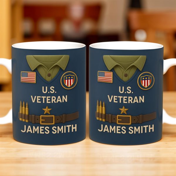 U.S. Veteran, Military Uniform, American Flag And Military Badges - Personalized Custom Coffee Mug - OFC002_MG U.S. Veteran, Military Uniform, American Flag And Military Badges - Personalized Custom Coffee Mug - OFC002_MG