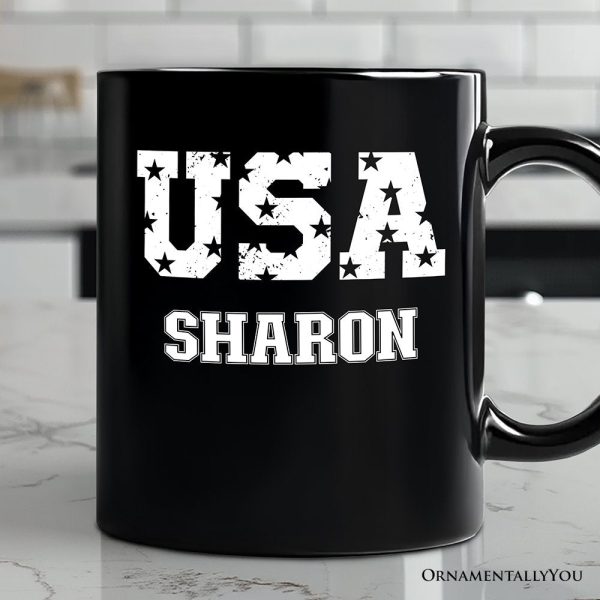 USA Block Letters Personalized Mug, Vintage Patriotic Gift with Custom Name