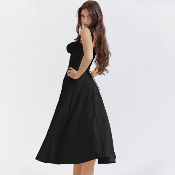 V-neck Doily Trim Frill Midi Dress