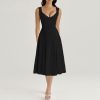 V-neck Doily Trim Frill Midi Dress