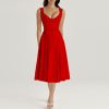 V-neck Doily Trim Frill Midi Dress