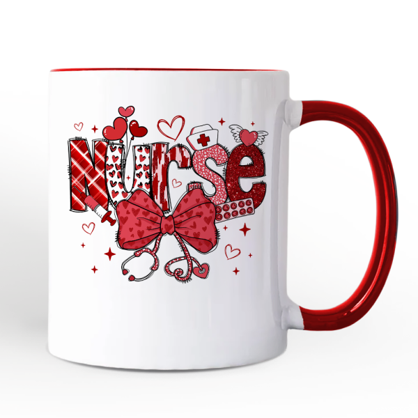 Valentine Nurse Coquette Bow Personalized Mug, Cupid Favorite Nurse Gift with Custom Name Valentine Nurse Coquette Bow Personalized Mug, Cupid Favorite Nurse Gift with Custom Name