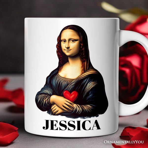 Valentine Style Mona Lisa Personalized Mug, Leonardo da Vinci Vintage Art Lover Gift Valentine Style Mona Lisa Personalized Mug, Leonardo da Vinci Vintage Art Lover Gift