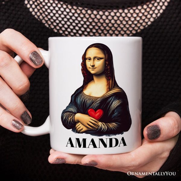 Valentine Style Mona Lisa Personalized Mug, Leonardo da Vinci Vintage Art Lover Gift Valentine Style Mona Lisa Personalized Mug, Leonardo da Vinci Vintage Art Lover Gift