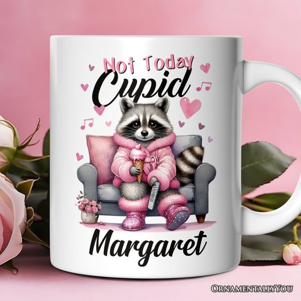 Valentines Snarky Racoon Personalized Mug, Not Today Cupid, Sarcastic Funny Racoon Lover Gift With Custom Name Valentines Snarky Racoon Personalized Mug, Not Today Cupid, Sarcastic Funny Racoon Lover Gift With Custom Name