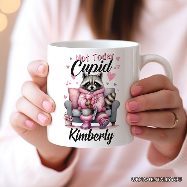 Valentines Snarky Racoon Personalized Mug, Not Today Cupid, Sarcastic Funny Racoon Lover Gift With Custom Name Valentines Snarky Racoon Personalized Mug, Not Today Cupid, Sarcastic Funny Racoon Lover Gift With Custom Name