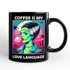 Vaperwave Mrs Frankenstein Bride Retro Neon Horror Personalized Mug, Synthwave 80's Styled Classic Halloween Gift with Custom Name