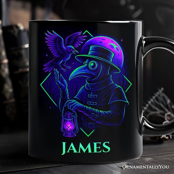 Vaporwave Plague Doctor Personalized Mug, Retro Neon Horror Vibes Halloween Gift with Custom Name Vaporwave Plague Doctor Personalized Mug, Retro Neon Horror Vibes Halloween Gift with Custom Name