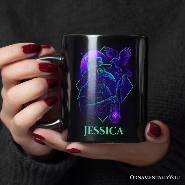 Vaporwave Plague Doctor Personalized Mug, Retro Neon Horror Vibes Halloween Gift with Custom Name Vaporwave Plague Doctor Personalized Mug, Retro Neon Horror Vibes Halloween Gift with Custom Name