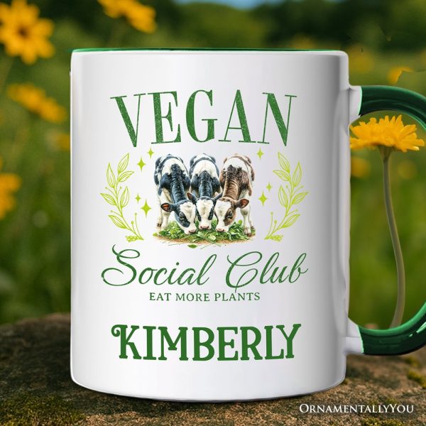 Vegan Social Club Personalized Mug, Cute Plant Based Vegetarian Animal Lover Gift with Custom Name Vegan Social Club Personalized Mug, Cute Plant Based Vegetarian Animal Lover Gift with Custom Name