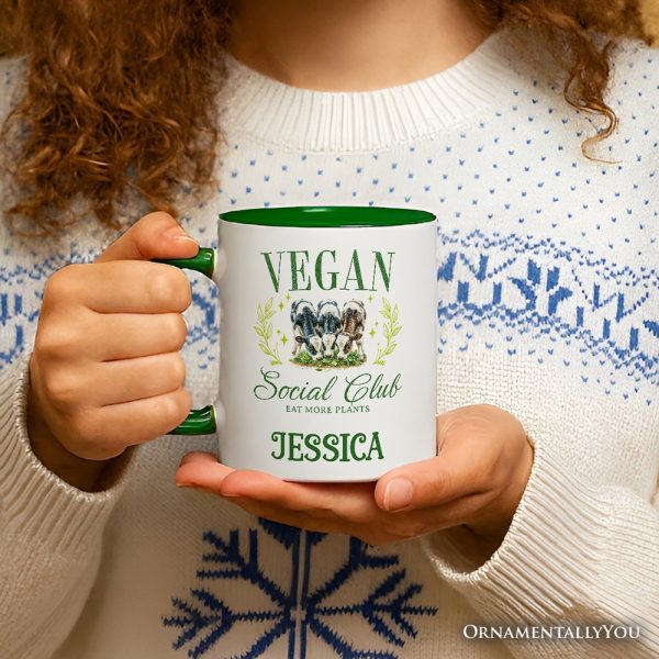 Vegan Social Club Personalized Mug, Cute Plant Based Vegetarian Animal Lover Gift with Custom Name Vegan Social Club Personalized Mug, Cute Plant Based Vegetarian Animal Lover Gift with Custom Name