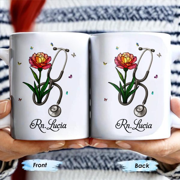 Vibrant Tulip And Stethoscope Design, Beautiful Butterflies - Personalized Custom Coffee Mug - NUR006_MG Vibrant Tulip And Stethoscope Design, Beautiful Butterflies - Personalized Custom Coffee Mug - NUR006_MG