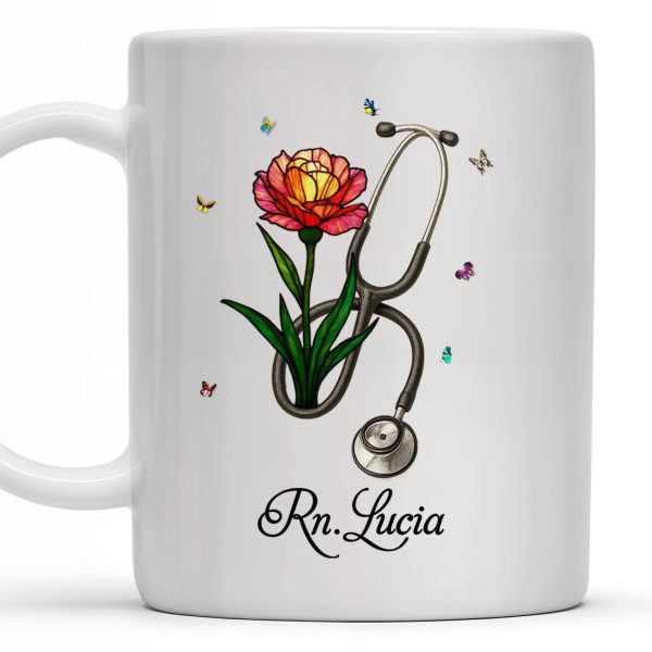 Vibrant Tulip And Stethoscope Design, Beautiful Butterflies - Personalized Custom Coffee Mug - NUR006_MG Vibrant Tulip And Stethoscope Design, Beautiful Butterflies - Personalized Custom Coffee Mug - NUR006_MG