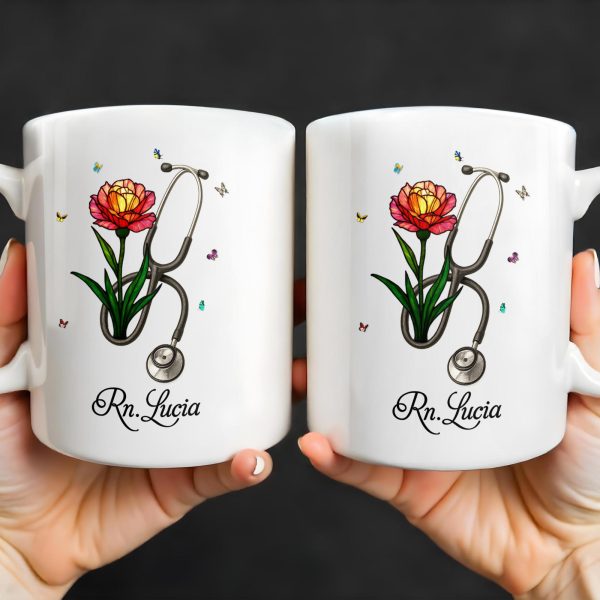 Vibrant Tulip And Stethoscope Design, Beautiful Butterflies - Personalized Custom Coffee Mug - NUR006_MG Vibrant Tulip And Stethoscope Design, Beautiful Butterflies - Personalized Custom Coffee Mug - NUR006_MG