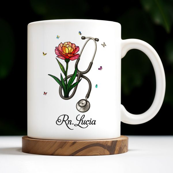 Vibrant Tulip And Stethoscope Design, Beautiful Butterflies - Personalized Custom Coffee Mug - NUR006_MG Vibrant Tulip And Stethoscope Design, Beautiful Butterflies - Personalized Custom Coffee Mug - NUR006_MG