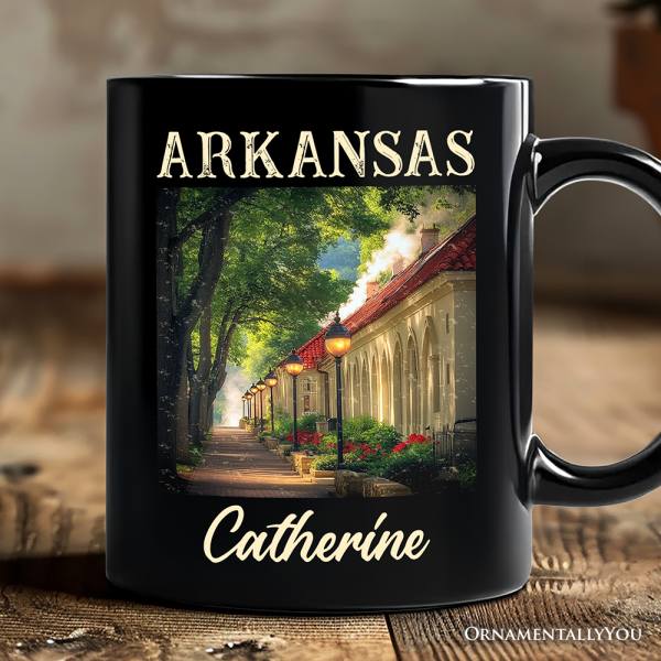 Vintage Arkansas State Hot Springs Personalized Mug, Bathhouse Row Gift and Scenic Landmark Keepsake Souvenir with Custom Name Vintage Arkansas State Hot Springs Personalized Mug, Bathhouse Row Gift and Scenic Landmark Keepsake Souvenir with Custom Name