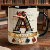 Vintage Book Dragon Alphabet Initial Letter - Personalized Accent Mug - Gift For Book Lovers NL122