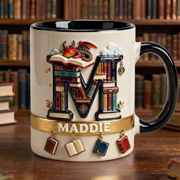 Vintage Book Dragon Alphabet Initial Letter Accent Mug, Personalized Gifts For Book Lovers 02qhdt231225 Vintage Book Dragon Alphabet Initial Letter Accent Mug, Personalized Gifts For Book Lovers 02qhdt231225