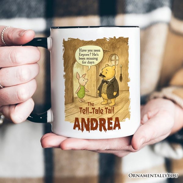 Vintage Edgar Allan Pooh The Tell-Tale Tail Personalized Mug, Missing Eeyore Halloween Gift with Custom Name Vintage Edgar Allan Pooh The Tell-Tale Tail Personalized Mug, Missing Eeyore Halloween Gift with Custom Name