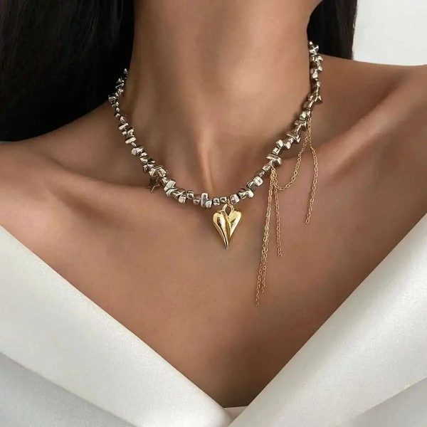 Vintage Heart Pendant Beaded Choker Necklace