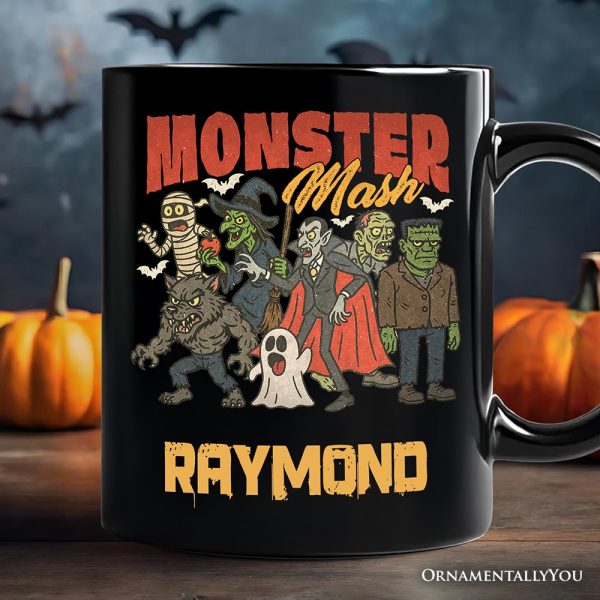 Vintage Monster Mash Personalized Mug, Retro Halloween Friends Gift with Custom Name Vintage Monster Mash Personalized Mug, Retro Halloween Friends Gift with Custom Name