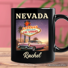 Vintage Nevada State Las Vegas Sign Personalized Mug, Retro Pink Cadillac Gift and Desert City Souvenir with Custom Name Vintage Nevada State Las Vegas Sign Personalized Mug, Retro Pink Cadillac Gift and Desert City Souvenir with Custom Name
