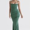 Vintage Square Neck Ruched Corset Fishtail Evening Maxi Dress - Green Vintage Square Neck Ruched Corset Fishtail Evening Maxi Dress - Green