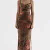 Vintage Sweetheart Ruched Trim Printed Mesh Slip Maxi Dress - Floral Vintage Sweetheart Ruched Trim Printed Mesh Slip Maxi Dress - Floral