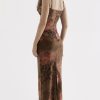 Vintage Sweetheart Ruched Trim Printed Mesh Slip Maxi Dress - Floral Vintage Sweetheart Ruched Trim Printed Mesh Slip Maxi Dress - Floral