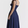 Vintage Tie Front Lace Up Back Fit & Flare Split Midi Sundress - Navy blue
