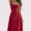 Vintage Tie Front Lace Up Back Fit & Flare Split Midi Sundress - Red Vintage Tie Front Lace Up Back Fit & Flare Split Midi Sundress - Red
