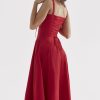 Vintage Tie Front Lace Up Back Fit & Flare Split Midi Sundress - Red Vintage Tie Front Lace Up Back Fit & Flare Split Midi Sundress - Red
