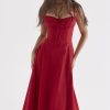 Vintage Tie Front Lace Up Back Fit & Flare Split Midi Sundress - Red Vintage Tie Front Lace Up Back Fit & Flare Split Midi Sundress - Red