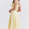 Vintage Tie Front Lace Up Back Fit & Flare Split Midi Sundress - Yellow