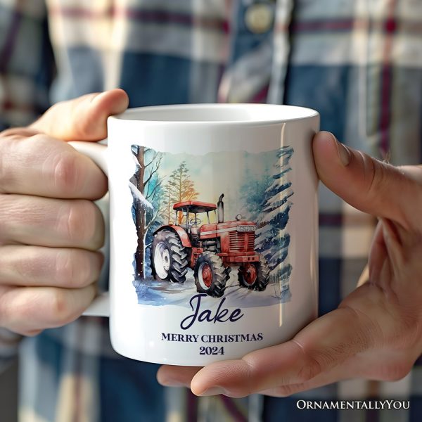 Vintage Tractor Personalized Mug, Pristine Snowy Serenity Christmas Gift With Custom Name and Date Vintage Tractor Personalized Mug, Pristine Snowy Serenity Christmas Gift With Custom Name and Date