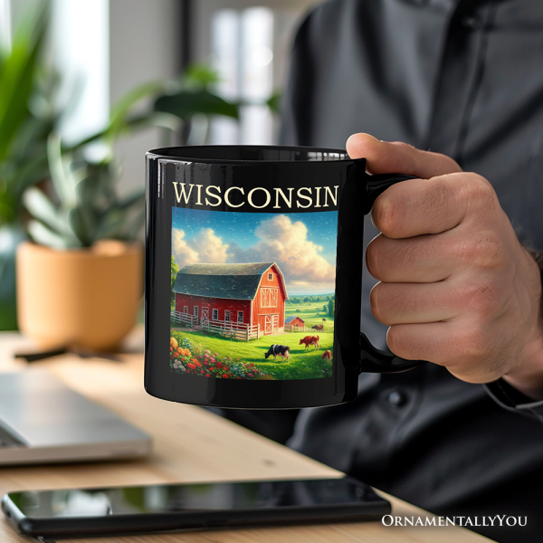 Vintage Wisconsin Farm Landscape Personalized Mug, Midwest Red Barn Gift and Countryside Souvenir with Custom Name Vintage Wisconsin Farm Landscape Personalized Mug, Midwest Red Barn Gift and Countryside Souvenir with Custom Name