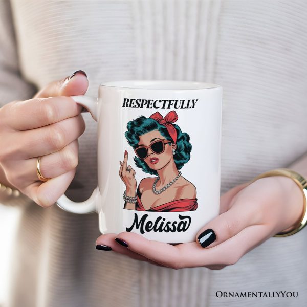 Vintage Woman Middle Finger Personalized Mug, Respectfully Disrespectful Gift With Custom Name Vintage Woman Middle Finger Personalized Mug, Respectfully Disrespectful Gift With Custom Name