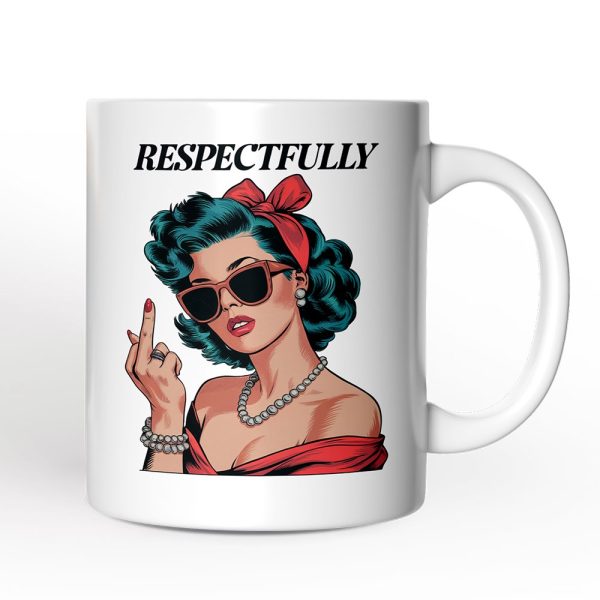Vintage Woman Middle Finger Personalized Mug, Respectfully Disrespectful Gift With Custom Name Vintage Woman Middle Finger Personalized Mug, Respectfully Disrespectful Gift With Custom Name