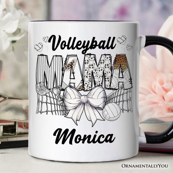 Volleyball Mama Coquette Bow Personalized Mug, Sport Mom Life Gift with Custom Name Volleyball Mama Coquette Bow Personalized Mug, Sport Mom Life Gift with Custom Name