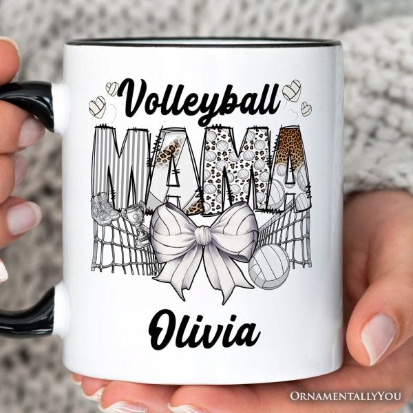 Volleyball Mama Coquette Bow Personalized Mug, Sport Mom Life Gift with Custom Name Volleyball Mama Coquette Bow Personalized Mug, Sport Mom Life Gift with Custom Name