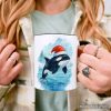 Watercolor Orca in Santa Hat Christmas Personalized Mug, Marine Animal Holiday Gift with Custom Name Watercolor Orca in Santa Hat Christmas Personalized Mug, Marine Animal Holiday Gift with Custom Name