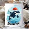 Watercolor Orca in Santa Hat Christmas Personalized Mug, Marine Animal Holiday Gift with Custom Name Watercolor Orca in Santa Hat Christmas Personalized Mug, Marine Animal Holiday Gift with Custom Name